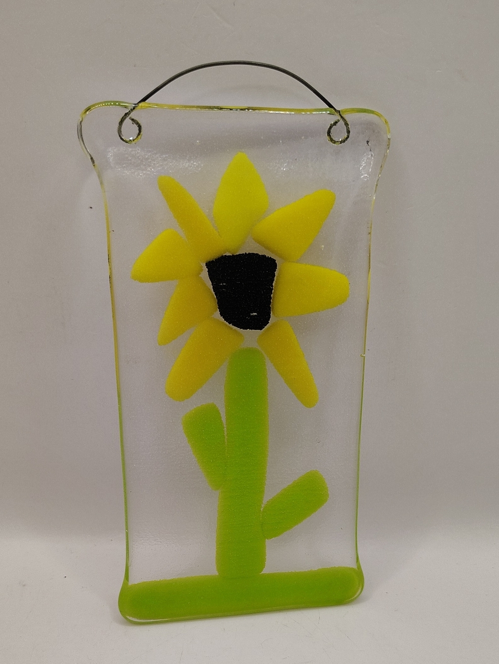 Unique Small Handmade Fused Glass Sunflower Wall Hanging - Unsigned - Picture 2 of 4